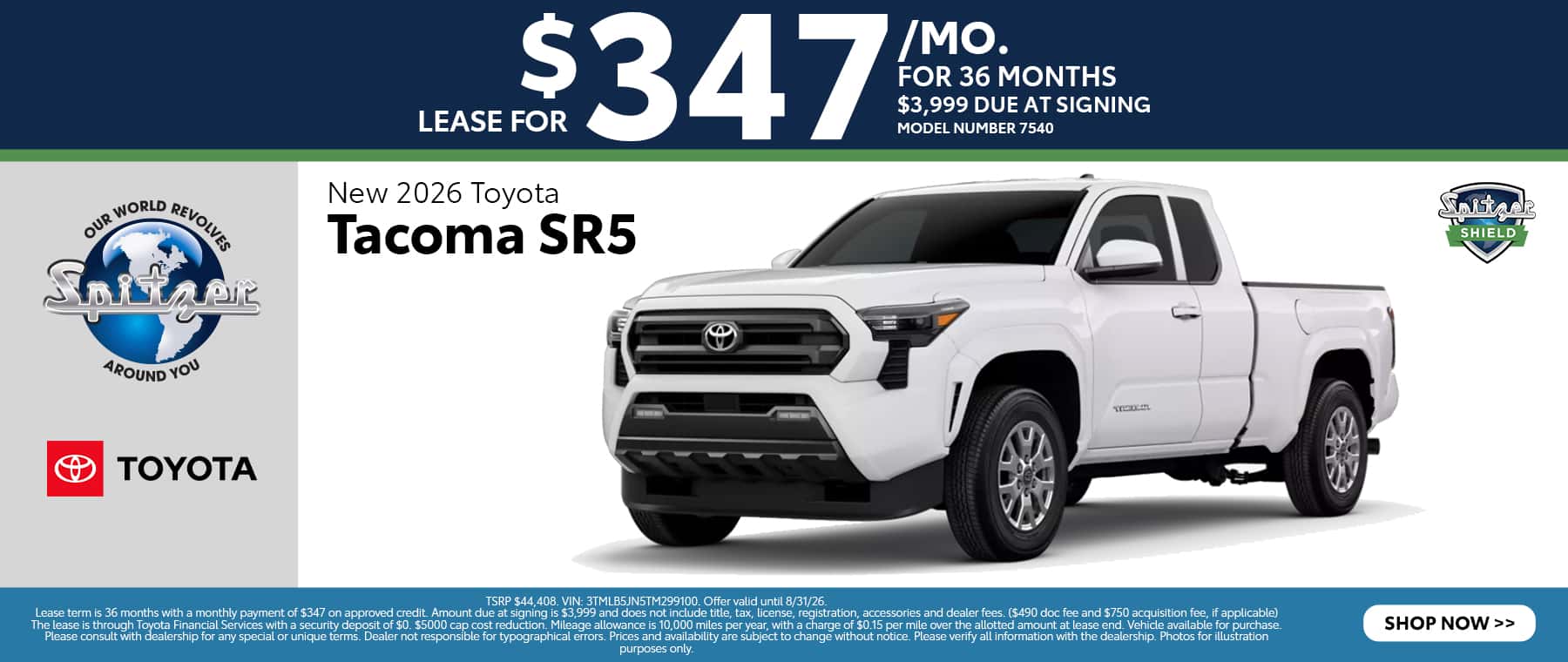 08.2026_Toyota Tacoma_Lease for $347 for 36 mo