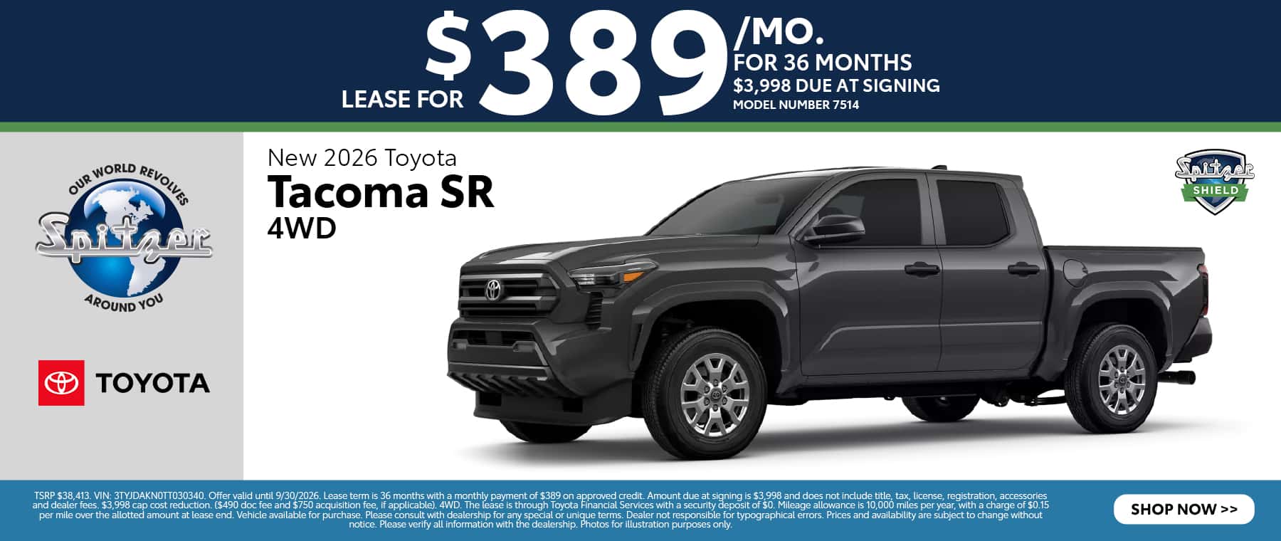 09.2026_Toyota Tacoma_Lease for $389 for 36 mo