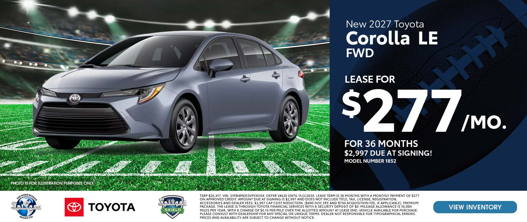 10.2026_Toyota Corolla_Lease for $277 for 36 mo