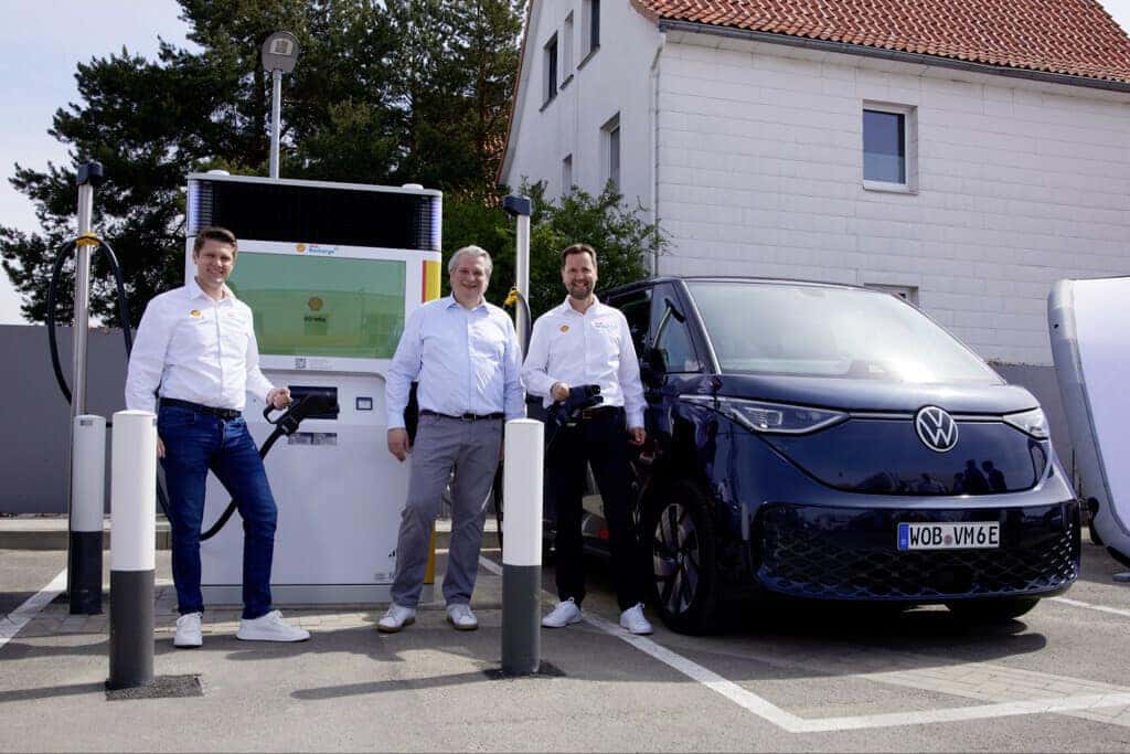 Blue Volkswagen ID.3 SUV Men Shell Charging Station