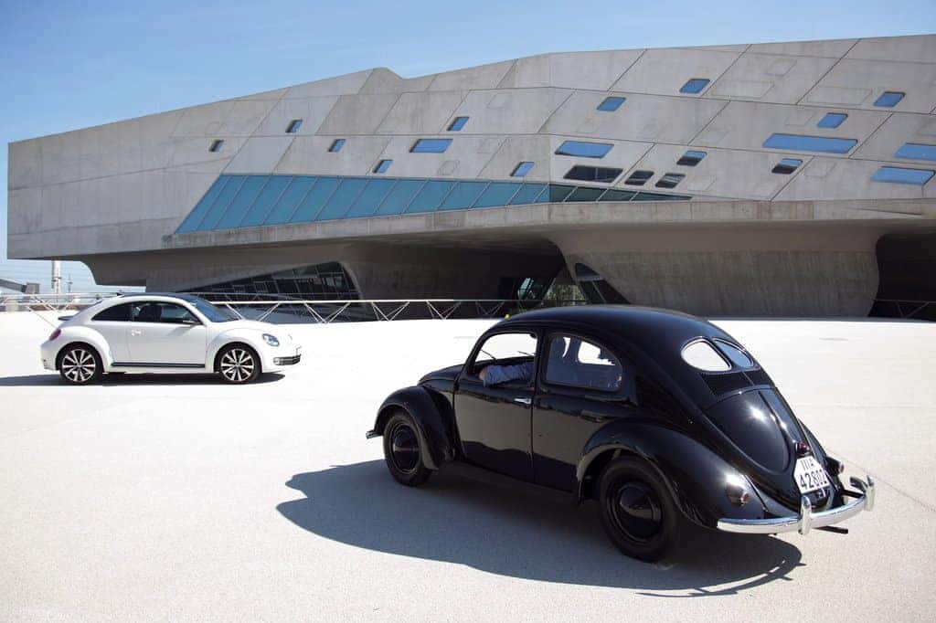 Black and White Volkswagen Beetle Sedan(s) Gray Building