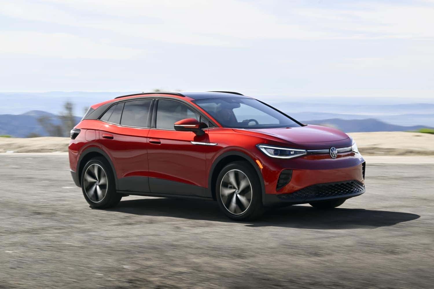 Red Volkswagen ID.4 EV SUV Water Street Trees