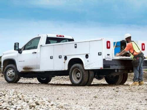 2024 Chevrolet Silverado 3500 HD Chassis Cab exterior view of truck parked at a worksite