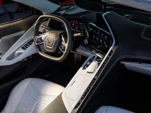 2024 Chevrolet Corvette Stingray overhead interior view of front seat and dash