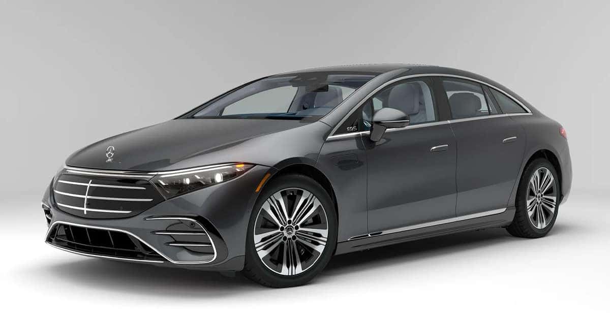 2026 Mercedes-Benz EQS Sedan studio shot against a plain light grey background.