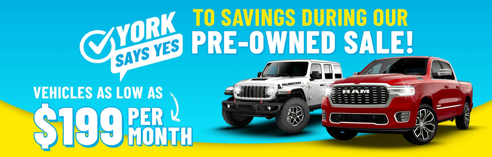Say Yes to Pre-owned savings at York CDJR in Plainfield, Indiana.
