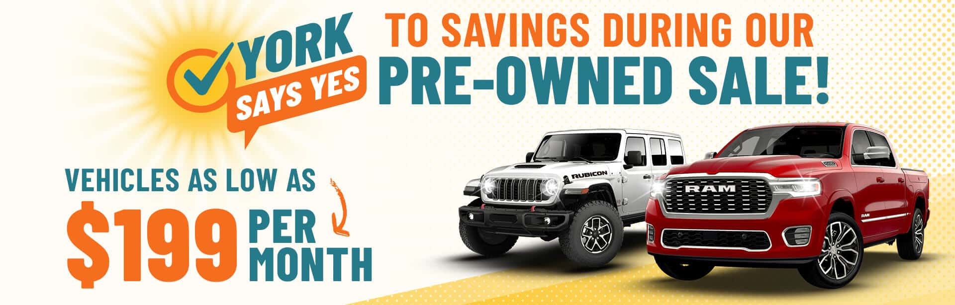 Say Yes to Pre-owned savings at York CDJR in Plainfield, Indiana.